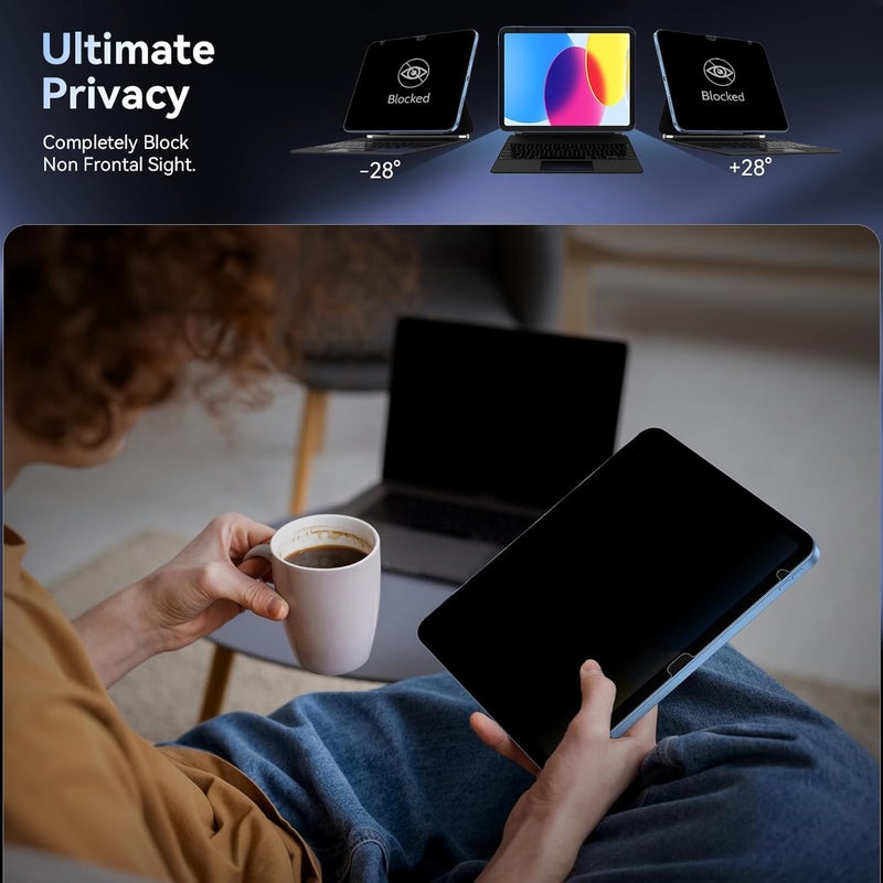 Protescreen Privacy Screen Protector Compatible With iPad 10th 2022 10.9" & iPad 11th A16 2025 11", Anti Glare Blue Light Spy Filter Private, High Sensitive Bubble-Free Easy Install Black Security Screen Shield - Image 2